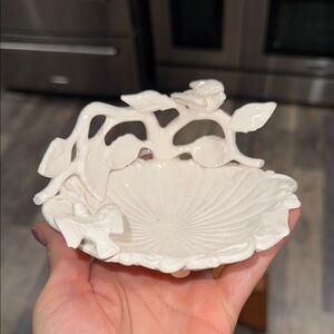 Artisan White Ceramic Floral Trinket Dish